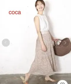 coca 細プリーツ花柄シフォンスカート