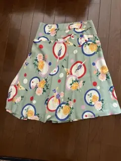 Cacharel 花と鳥ガラ　フレアスカート グリーンのサムネイル