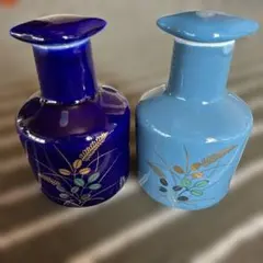 青紫の植物装飾醤油さし レトロ 2点まとめ売り