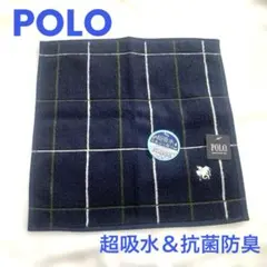 【新品】POLO☆タオルハンカチ ネイビー チェック柄 抗菌防臭 超吸水 ポロのサムネイル