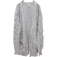 Time andTru（M）ケーブル編みカーディガンシルバーメランジ100%再生