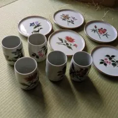 花柄皿とカップセット 木箱付き　九谷焼　光星