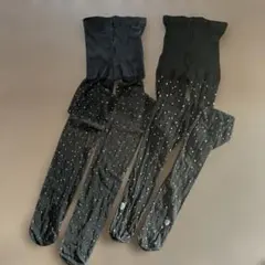 【中古品】ビジュー付き ブラック ストッキング 2点セット