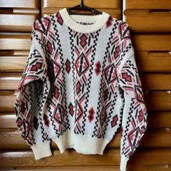 【美品・古着】90s 幾何学模様 長袖ニットセーター
