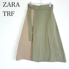 ZARA TRF フレアスカート バイカラー ミモレ丈 ウエストゴム M相当