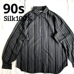 90s Tommy Bahama シルク100% ストライプ柄 長袖シャツ