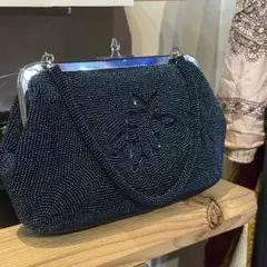 ビーズ刺繍 パーティーバッグ がま口 ネイビー