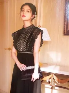 【お値下】ドリードール 幾何学レース切り替えシフォンフレアースカートドレス