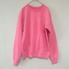 BE KIND 蛍光 ピンク クルーネック トレーナー 裏起毛 花柄