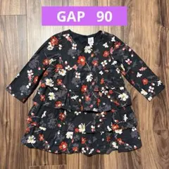 90 ワンピース　GAP 花柄　フリル　黒　赤　白