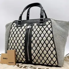 付属品完備 DIESEL キルティングデニム トートバッグ スタッズ　h533のサムネイル