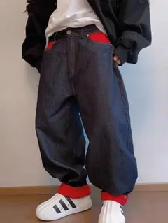 デニム パンツ ジーンズ コントラスト 切り替え 大きいサイズ ワイド