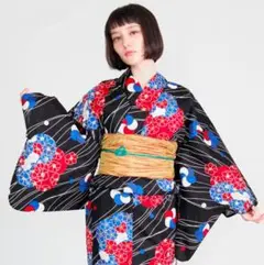 ◆大人ゆかた◆ななめ縞桜とねじり梅黒浴衣◆高級変わり織り◆新品未使用