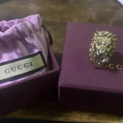 【GUCCI】クリスタル付き ライオンヘッドリング スワロフスキー 9号