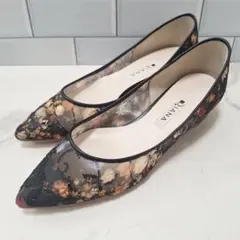 【良品】 DIANA ダイアナ ブリューゲル 22 パンプス 花束 刺繍 日本製