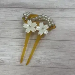 B-022 バチ型 かんざし 髪飾り 桜 オレンジ まとめ髪