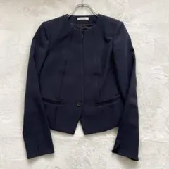 【定価6.4万 近年】エポカ コンパクトダブルクロスノーカラージャケット 紺 M