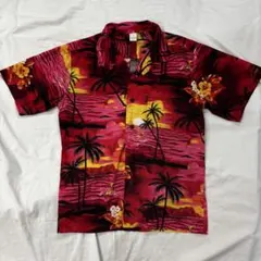 Palmwave Hawaii アロハシャツ M サンセット ヤシの木 総柄のサムネイル