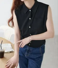 DISCOAT サラモチ衿付き前開きノースリーブ