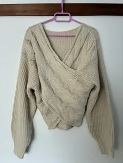 【フリーズマート】ベージュ ケーブル編み ニットセーター 長袖