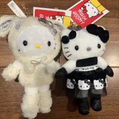 【限定】ハローキティ展マスコットキーホルダー　モノトーンドレス　雪うさぎ　セット