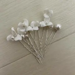 ヘッドドレス ヘアピンセット 銀 結婚式 髪飾り 花 パール シルバー
