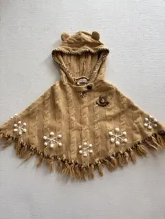 ミキハウス ベージュ フード付きポンチョ