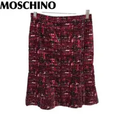 【美品】 MOSCHINO ベロアスカート 裾フレア 40 赤×黒 総柄