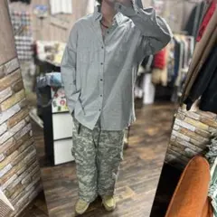 は*★様 グレー コットン ボタン付き長袖シャツ XXL オーバーサイズ 古着