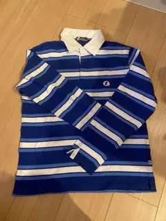 青と白のストライプ Mサイズ ポロシャツ
