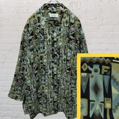 オルテガ柄 ネイティブ柄 民族柄 ボックスカット ロング丈 長袖 総柄 シャツ