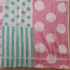 タオルケット　コットン　パイル地　ドット　ストライプ　ピンク　緑～水色　寝具