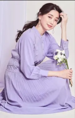 トッコクローゼット ノーカラークロスライン消しプリーツシャツワンピース M