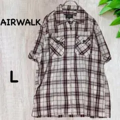 AIRWALK （L）半袖シャツ 　チェック柄　フロントジッパー　赤　黒　白