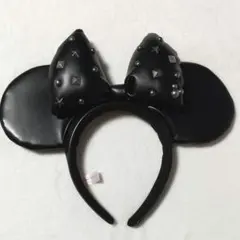 スタッズ付き　ミニー　カチューシャ　ブラック　レザー