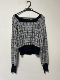 Heather オフショルダー チェックニット フリーサイズ