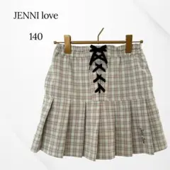 ジェニィラブ　プリーツスカート　スカパン　チェック柄　140 レースアップ　刺繍