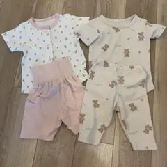 2枚セット　ベビーパジャマセット クマ柄 ピンク系