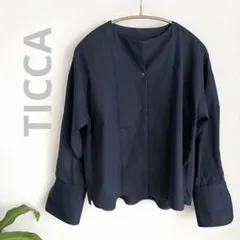 TICCA ティッカ ノーカラー ブラウス 長袖 ネイビー コットン100%のサムネイル