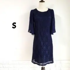レースワンピース　シフォン　ネイビー　結婚式　パーティー