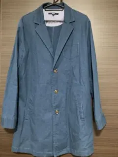 青色 ボタン付きジャケット 膝上丈 M