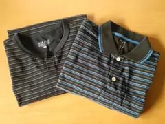 クイックドライ 黒と青のストライプポロシャツ L、LL 2枚セット♪
