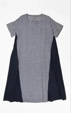 ギンガムチェックのリネン切り替えワンピースサイズ3