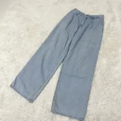 ユニクロ デニムワイドパンツ ライトブルー ウエストゴム Sサイズ