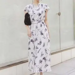 フレイアイディー　マルチプリントシフォンフリルワンピ