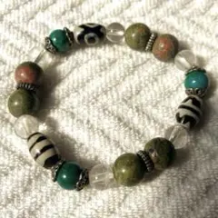 ハンドメイド　ブレスレット　【クリソコラ・ユナカイト・天珠・水晶】