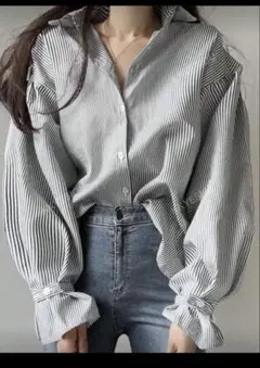 レディース服 ストライプ 長袖 ゆったり ブラウス Lサイズ 美品 断捨離