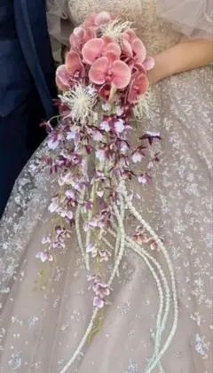 ウエディングブーケ　ブートニア　胡蝶蘭　アーティシャルフラワー