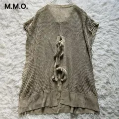 新品 エムエムオー メッシュ 透け編み ノースリーブニットベスト バックリボン