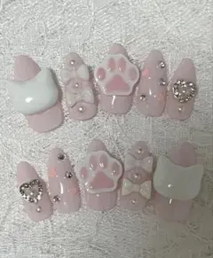 ネイルチップ量産型地雷韓国フレンチガーリー天使界隈平成女児肉球リボン